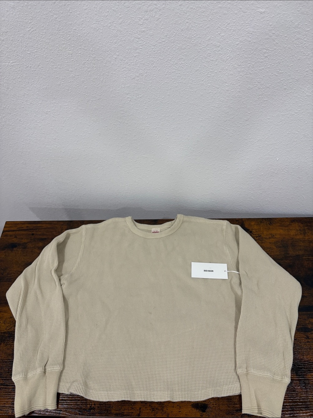 Buck Mason Flaxon Toughknit Waffle Cropped Crew Long Sleeve Size Small $118